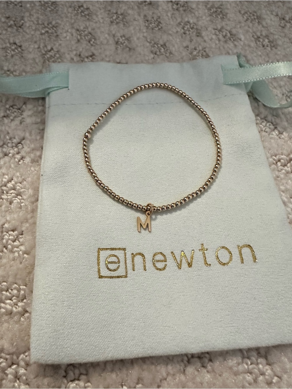 ENewton Gold Beaded Bracelet with 'M' Initial Charm